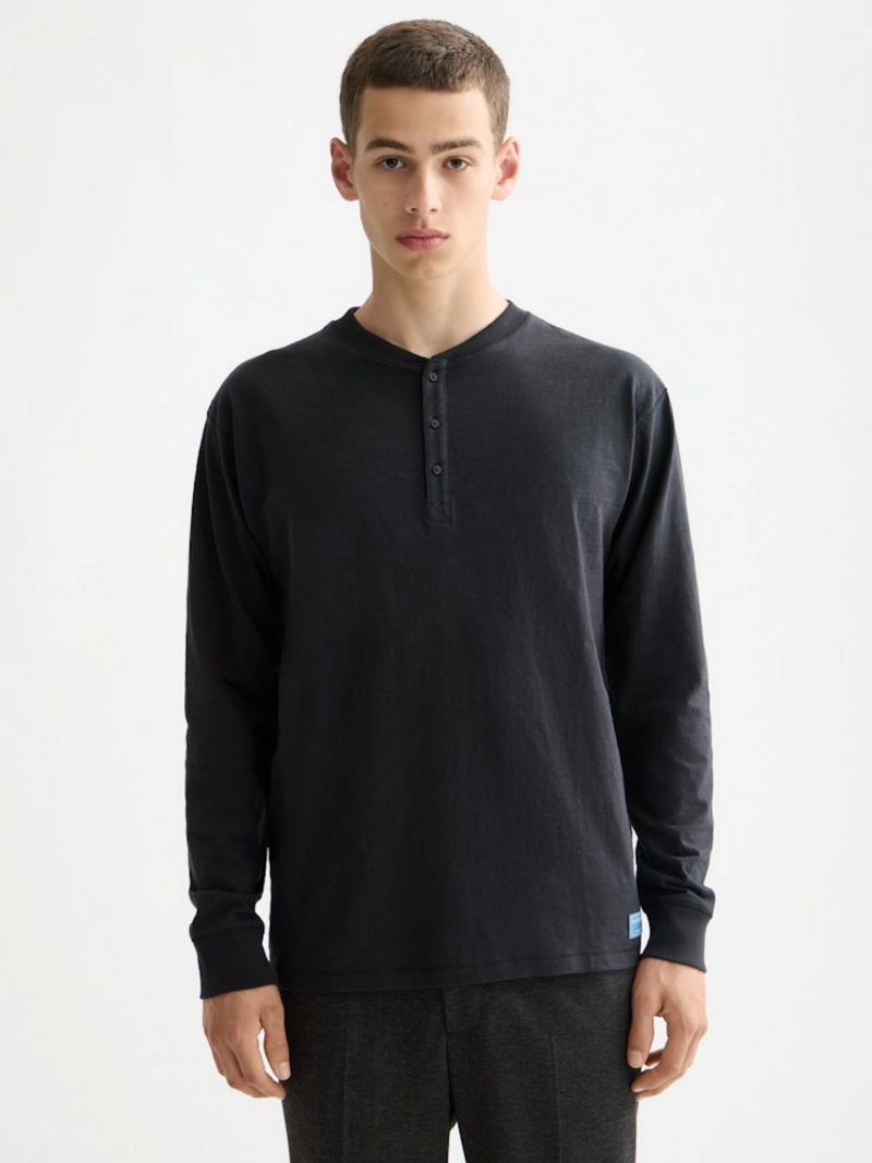Scotch & Soda Slub Henley Black Long T-Shirt