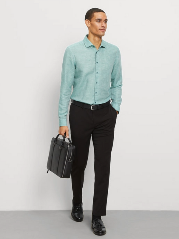 Olymp Mint Green Linen Body Fit Shirt