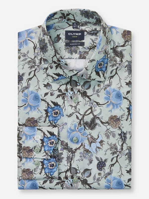 OLYMP LUXOR MODERN FIT SAGE PRINT SHIRT