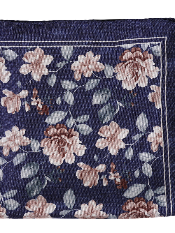 HOUSE OF AMANDA CHRISTENSEN NAVY FLORAL SILK POCKET SQUARE