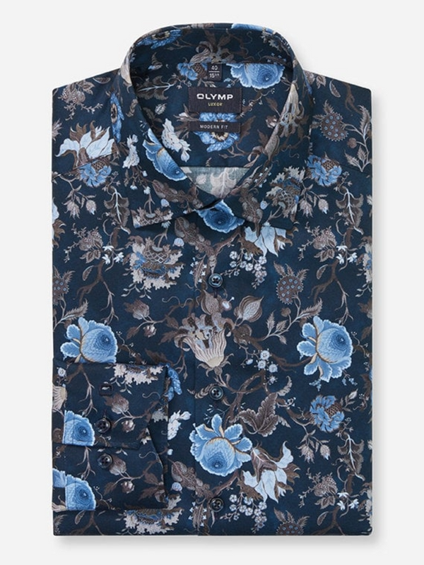 OLYMP LUXOR MODERN FIT NAVY PRINT SHIRT