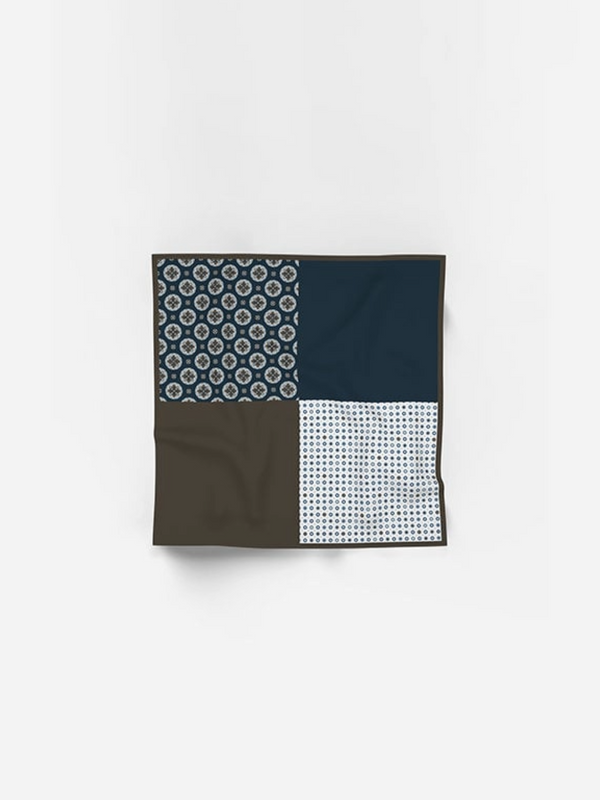 OLYMP Navy & Brown PRINT POCKET SQUARE