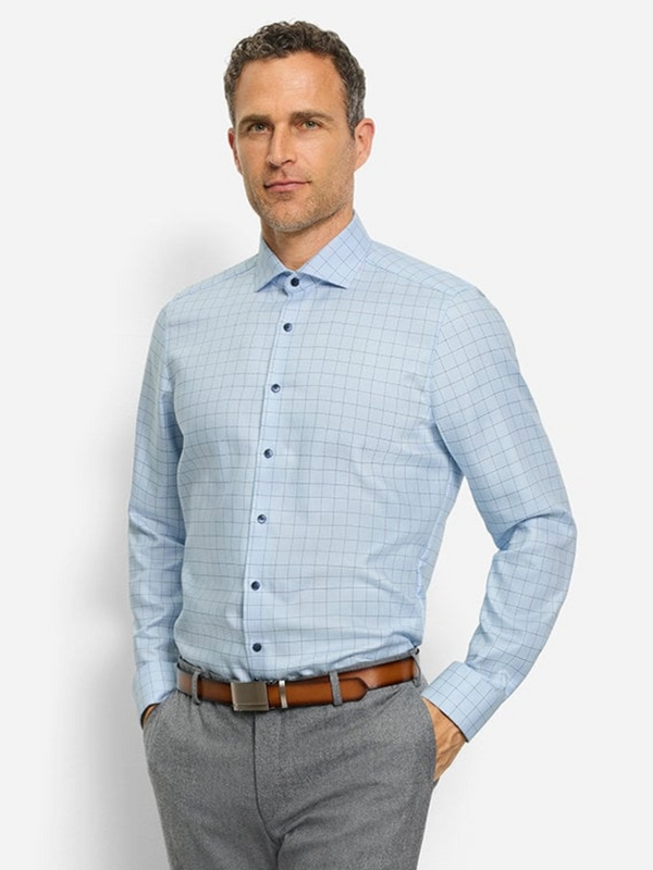 OLYMP BLUE CHECK Level 5 Body Fit Shirt