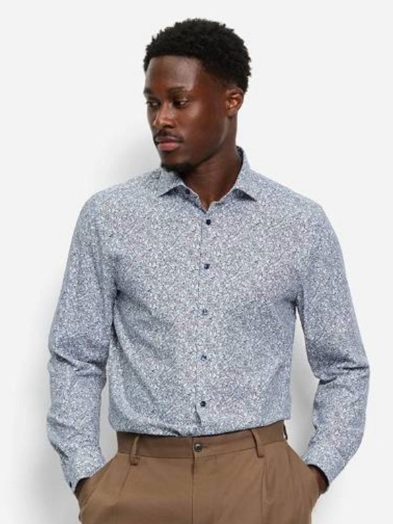 Olymp 24/Seven White Print Body Fit Shirt