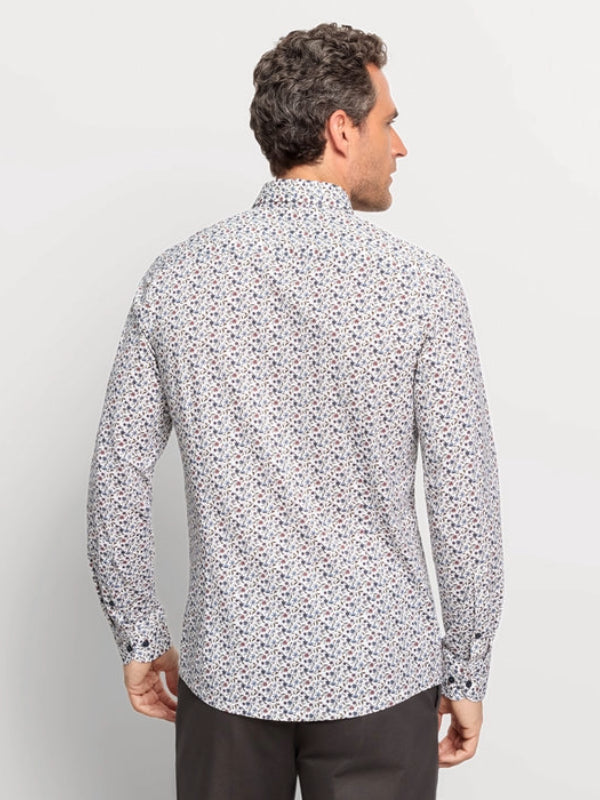 OLYMP OLIVE PRINT LEVEL FIVE BODY FIT SHIRT