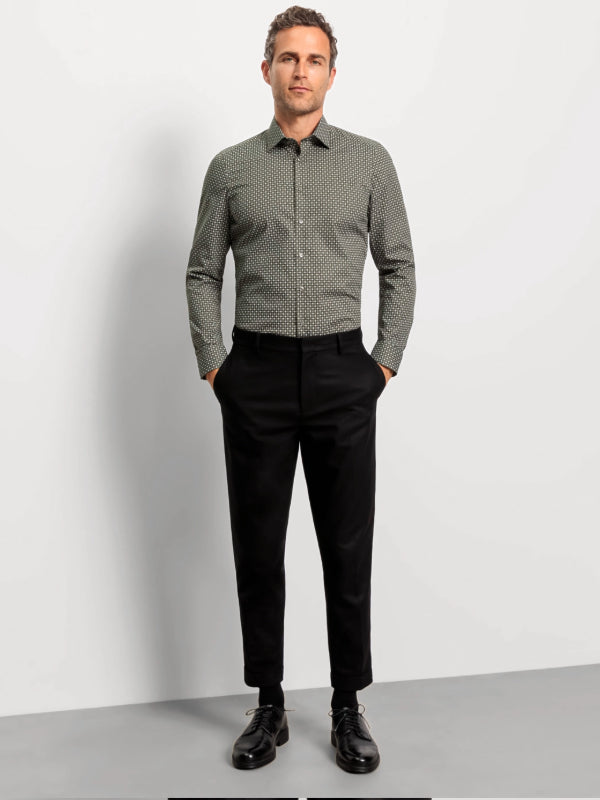 OLYMP Olive Print Level 5 Body Fit Shirt