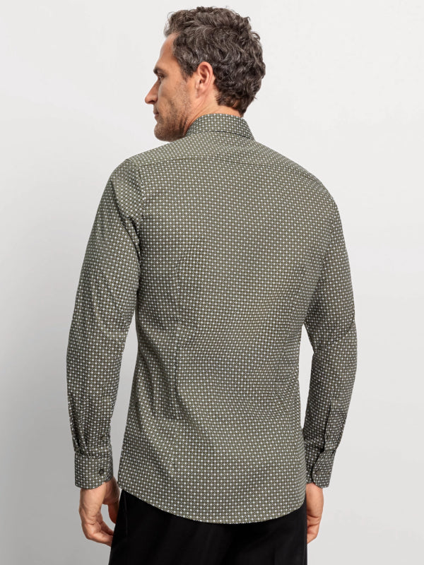 OLYMP Olive Print Level 5 Body Fit Shirt