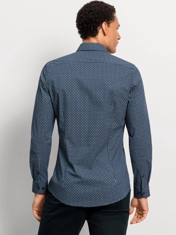 OLYMP Navy Print Level 5 Body Fit Shirt