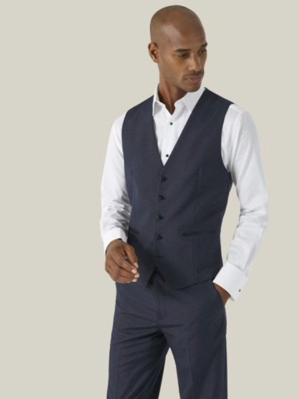 Skopes Navy Geometric Tuxedo Waistcoat