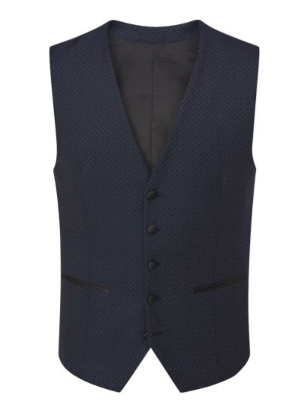 Skopes Navy Geometric Tuxedo Waistcoat