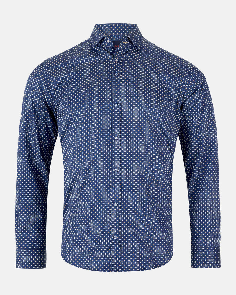 ANDRé JEANSWEAR NAVY & TAN PRINT SHIRT