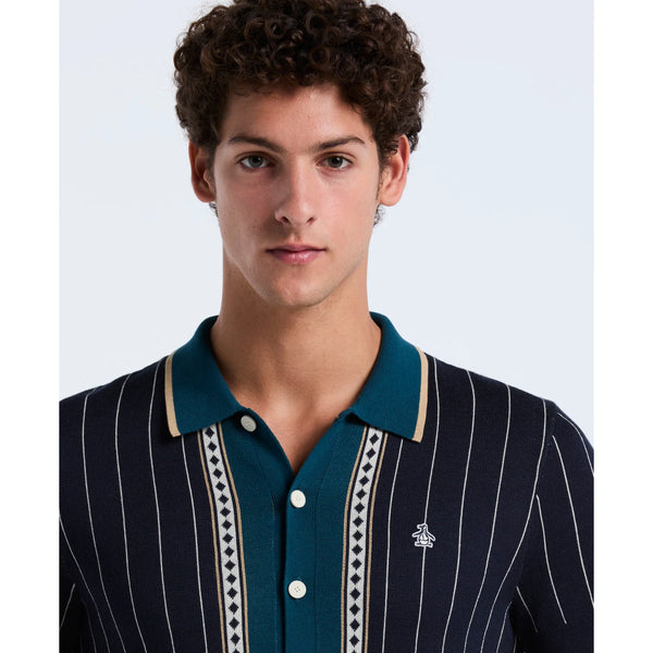 ORIGINAL PENGUIN STRIPED BUTTON FRONT SWEATER