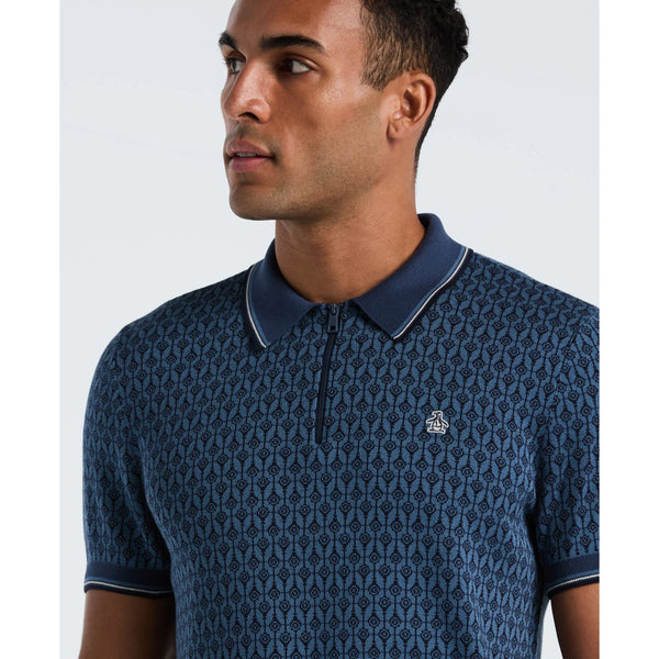 ORIGINAL PENGUIN GEOMETRIC JACQUARD 1/4 ZIP SWEATER POLO