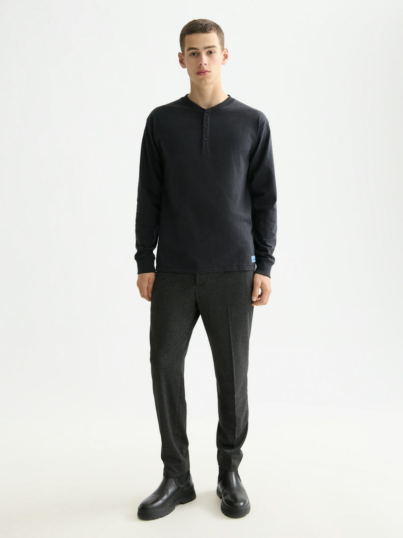 Scotch & Soda Slub Henley Black Long T-Shirt