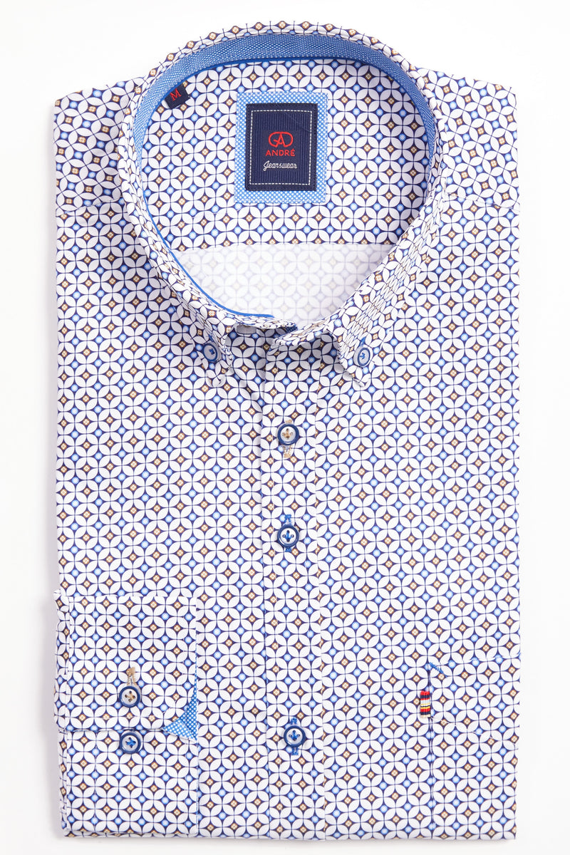 ANDRé JEANSWEAR BEIGE & Navy Print SHIRT