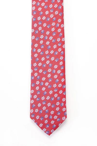 André Red & Blue Floral Tie & Pocket Square