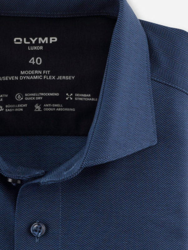 OLYMP Modern Fit 24/Seven Navy Herringbone Shirt