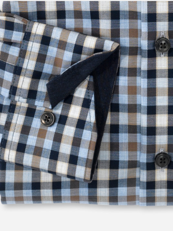 Olymp Blue & Taupe Check Modern Fit Shirt