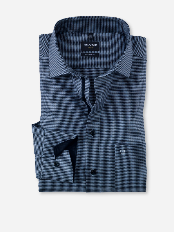Olymp Blue & Navy Houndstooth  Modern Fit Shirt