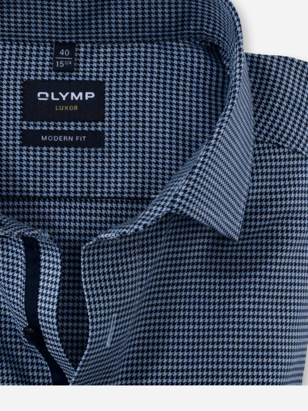 Olymp Blue & Navy Houndstooth  Modern Fit Shirt