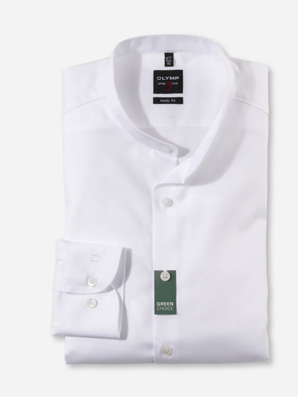 OLYMP Level 5 Body Fit White Collarless Shirt