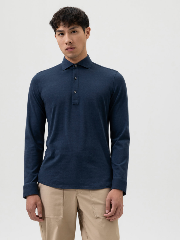 OLYMP BODY FIT NAVY LONG SLEEVE POLO