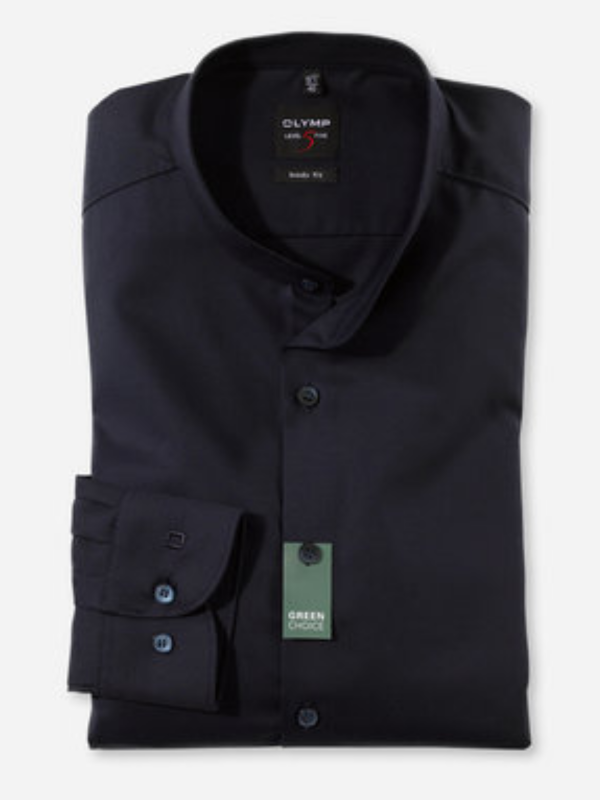 OLYMP Level 5 Body Fit Navy Collarless Shirt