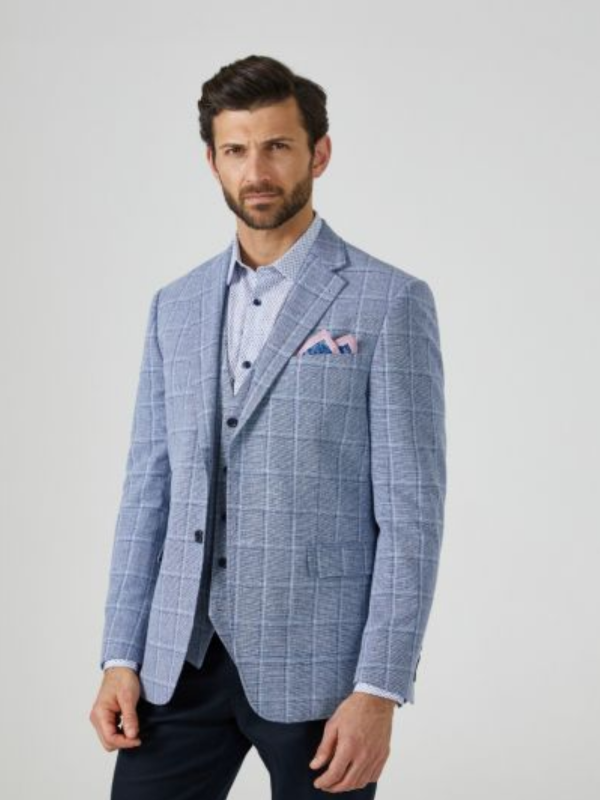 Blue and white check blazer discount