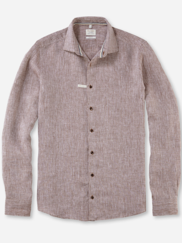 OLYMP TAUPE LINEN BODY FIT SHIRT