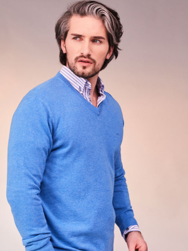 Andre Blue V-Neck Valencia Jumper