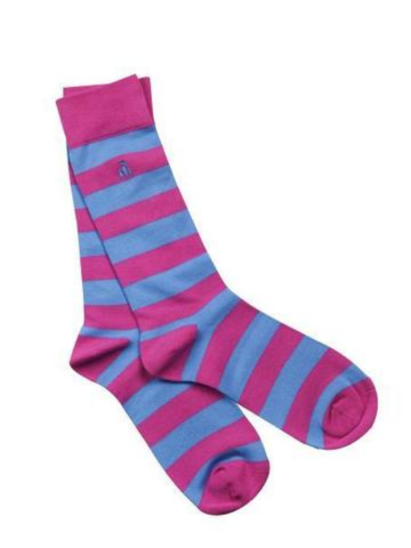 Swole Panda Pink & Light Blue Striped Socks