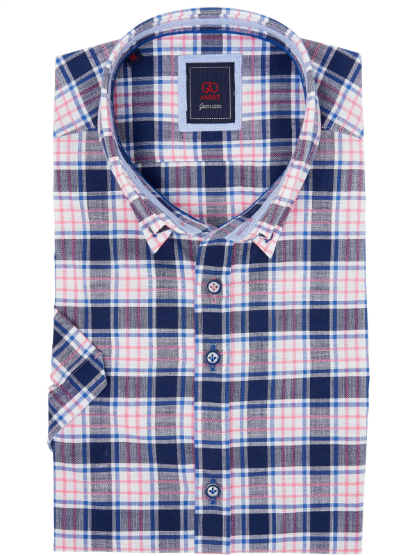 Andre Jeanswear Coral Check Short Sleeve Shirt