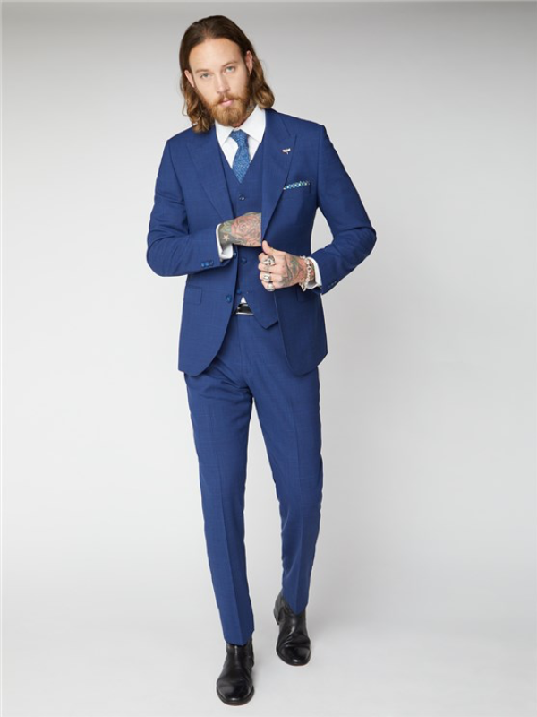 Gibson London Blue Textured Trousers