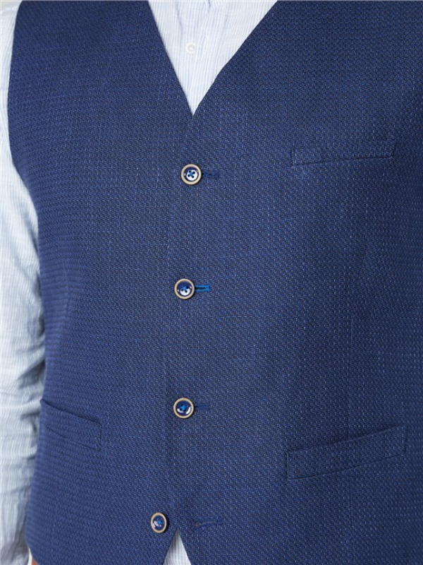 Gibson London Clifton Blue Textured Waistcoat